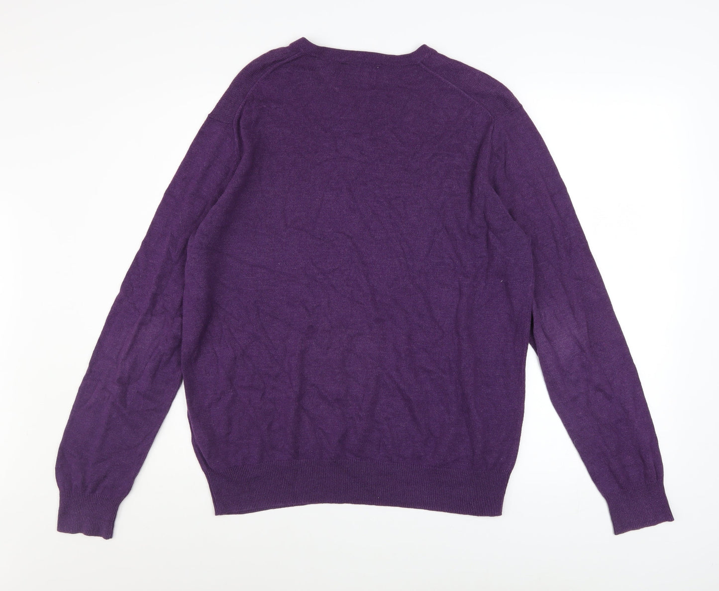 John Lewis Men's Purple Cotton Acrylic V-Neck Jumper M