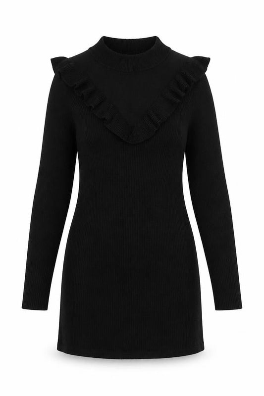 Miss Selfridge Petites Black Bodycon Ruffle Knit Dress Size 12
