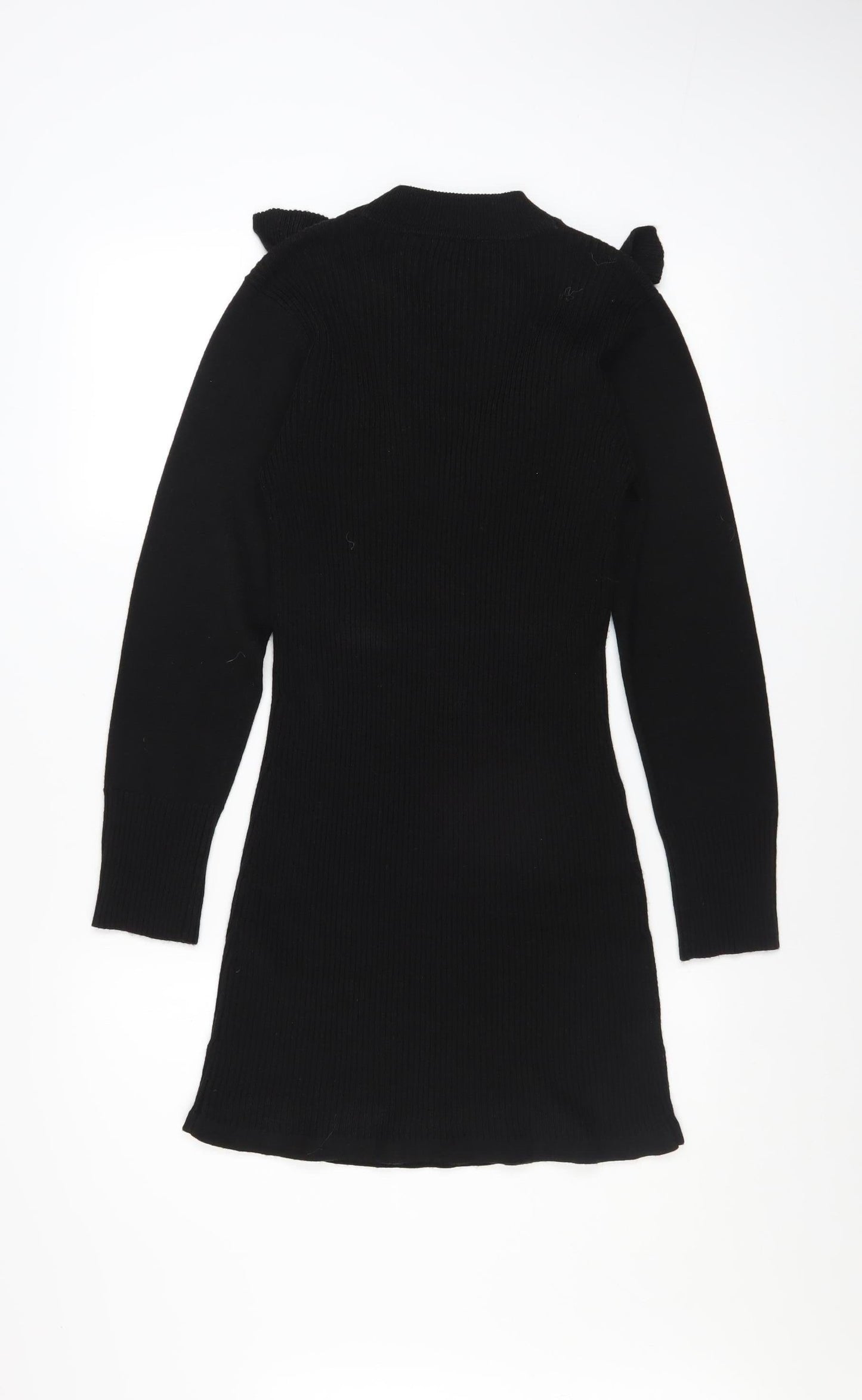 Miss Selfridge Petites Black Bodycon Ruffle Knit Dress Size 12