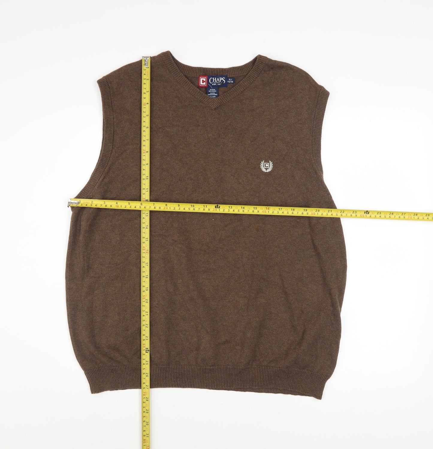 Chaps Mens Brown Cotton V-Neck Sleeveless Vest XL Classic Fit