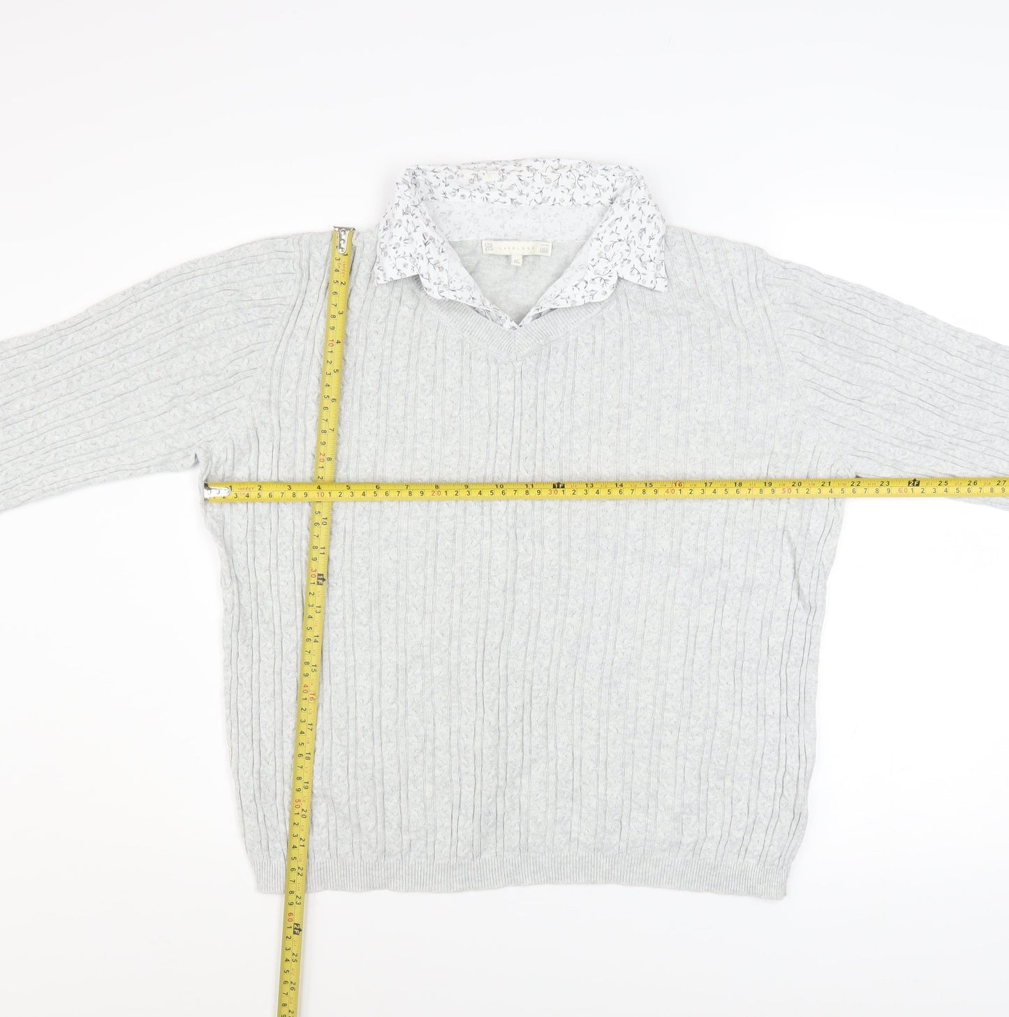 Jessica Graaf Womens Grey Size 16 V-Neck Cable Knit Cotton Jumper