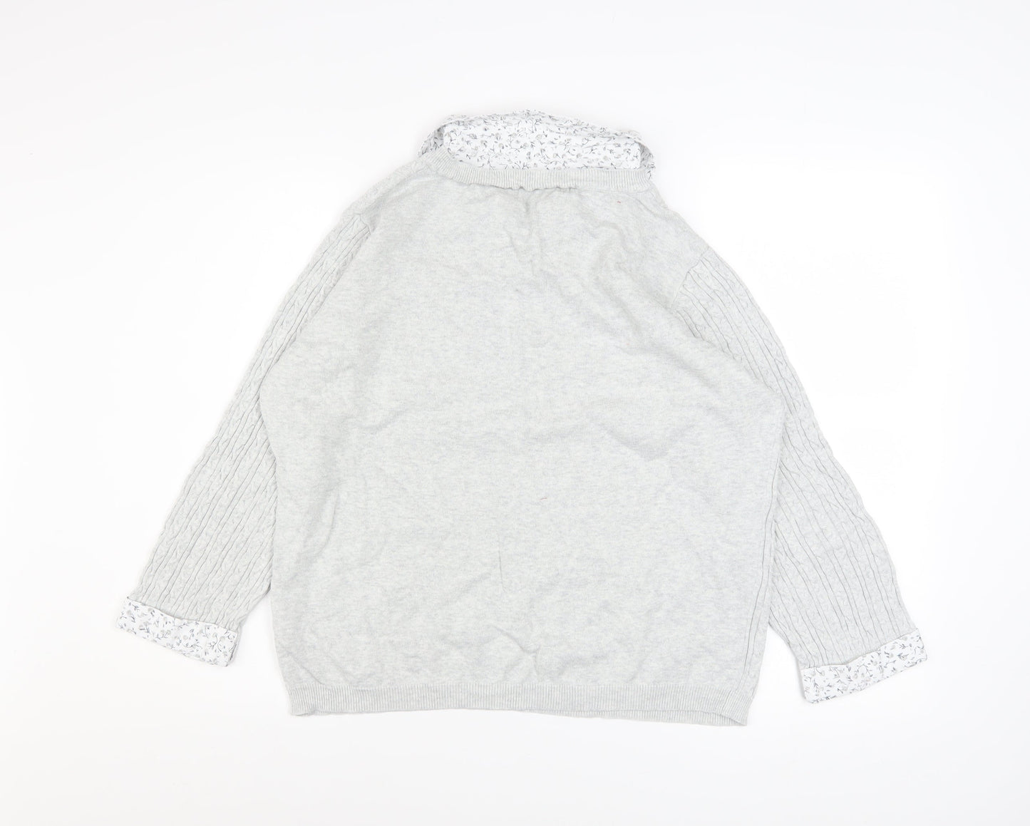 Jessica Graaf Womens Grey Size 16 V-Neck Cable Knit Cotton Jumper