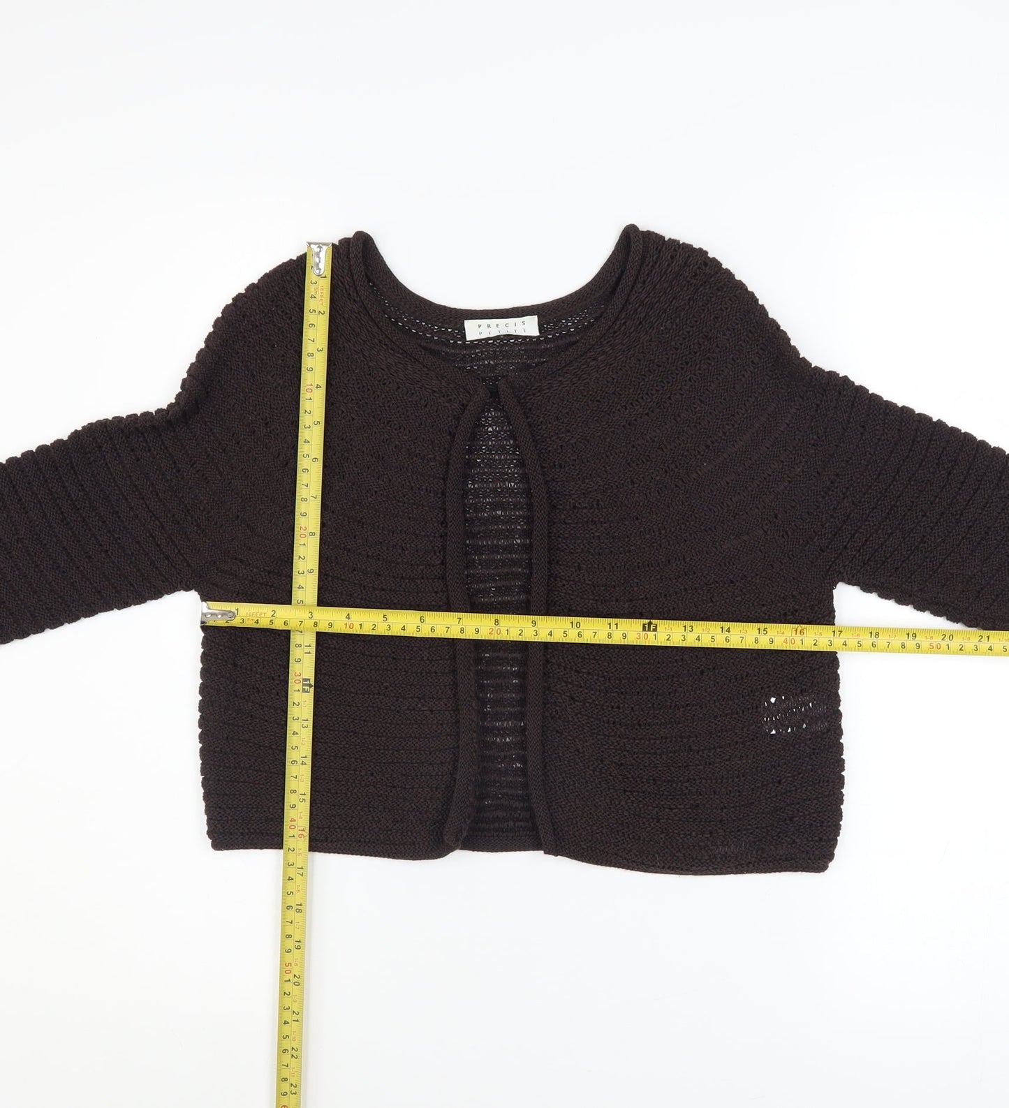 Precis Petite Women's Brown Open Knit Cardigan Size S Petite
