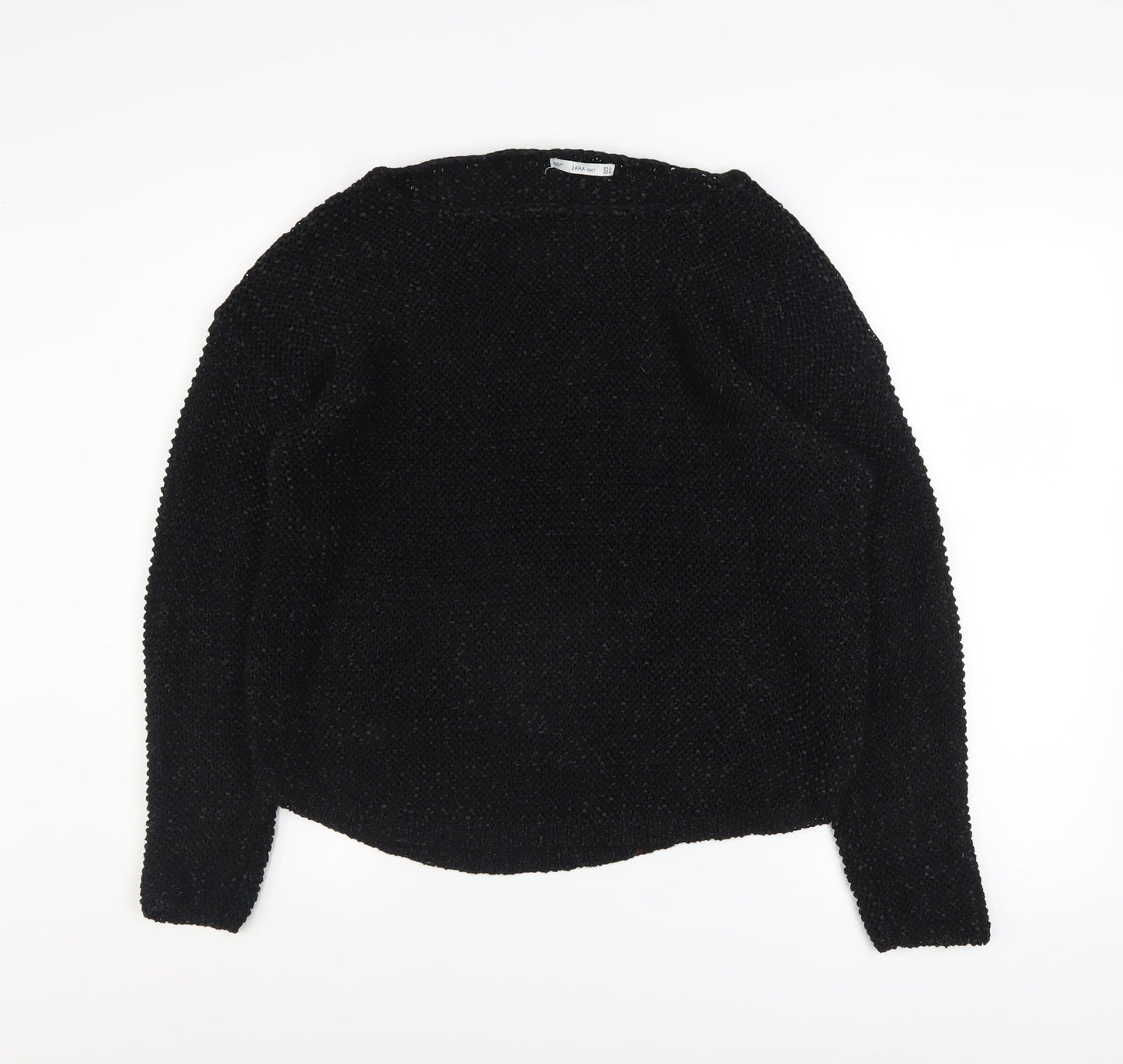 Zara Women Black Knit Pullover Jumper Size L Long Sleeve