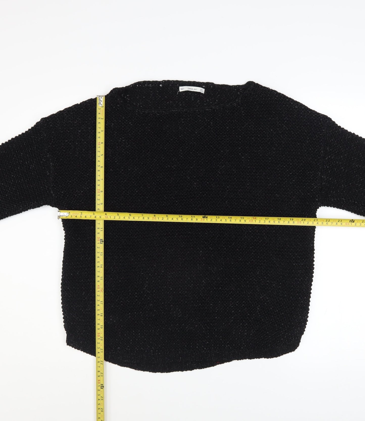 Zara Women Black Knit Pullover Jumper Size L Long Sleeve