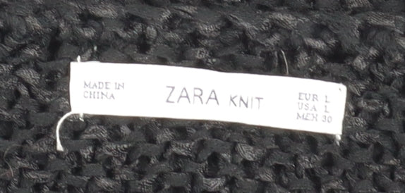 Zara Women Black Knit Pullover Jumper Size L Long Sleeve