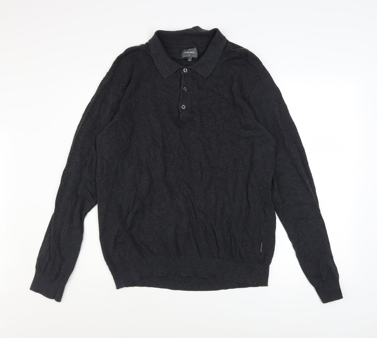 Peter Werth Men's Black Cotton Long Sleeve Button-Up Polo Shirt Size L