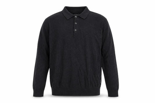 Peter Werth Men's Black Cotton Long Sleeve Button-Up Polo Shirt Size L