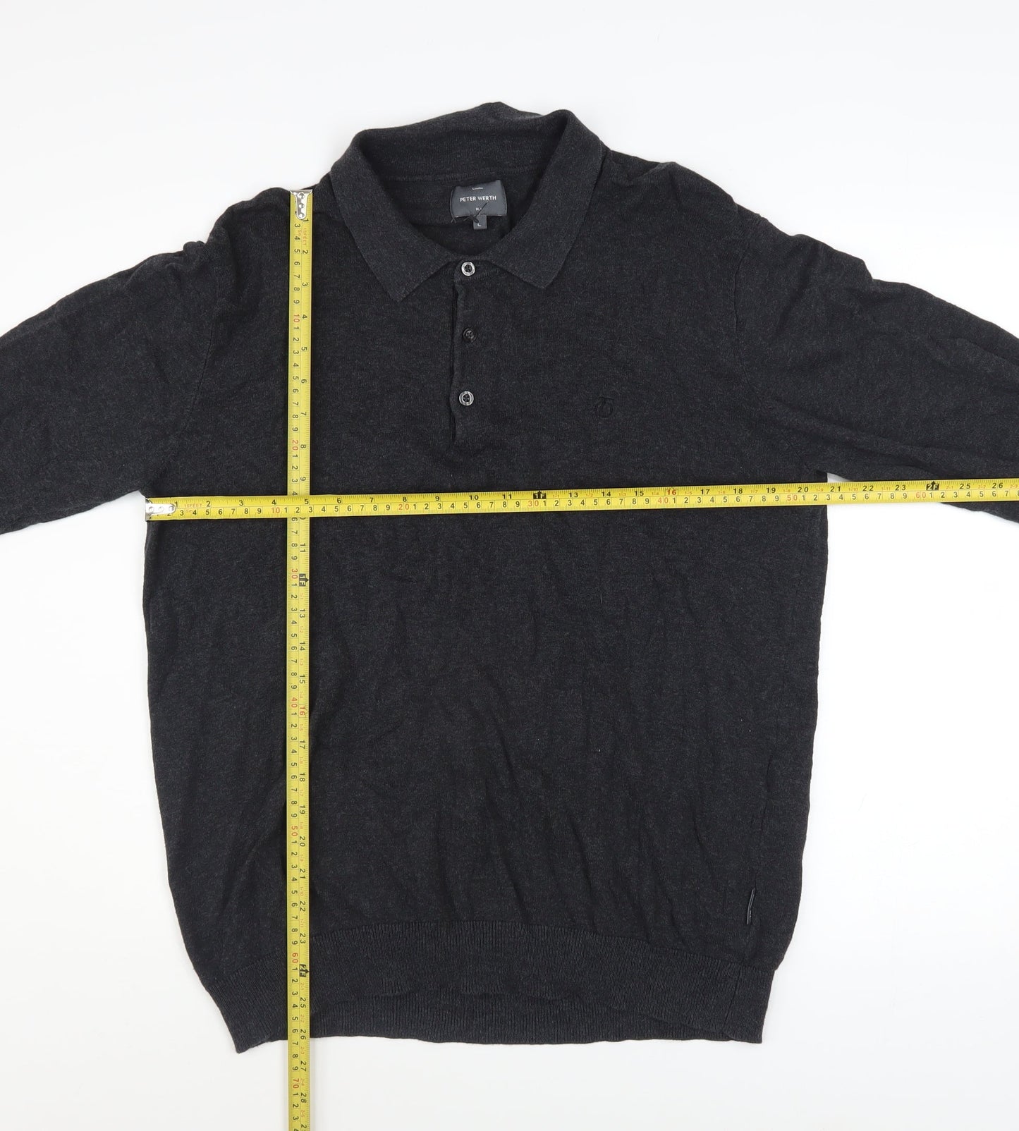 Peter Werth Men's Black Cotton Long Sleeve Button-Up Polo Shirt Size L