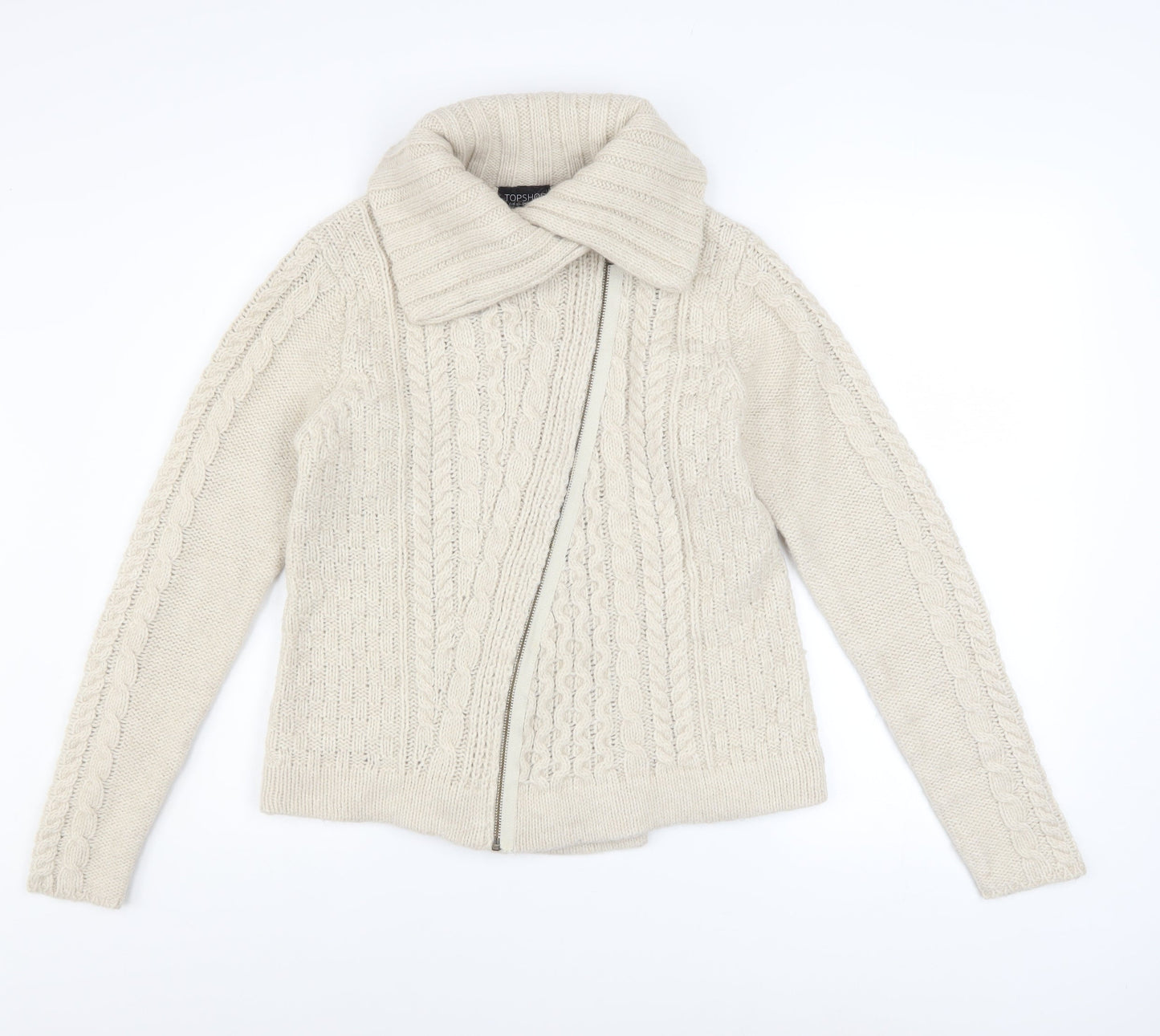 Topshop Women’s Ivory Cable Knit Zip Jacket UK 12