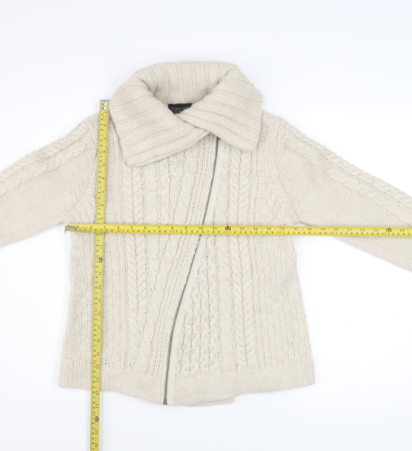 Topshop Women’s Ivory Cable Knit Zip Jacket UK 12