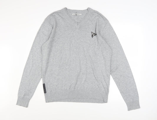 Henleys Men's Grey V-Neck Cotton Blend Pullover Jumper Size L