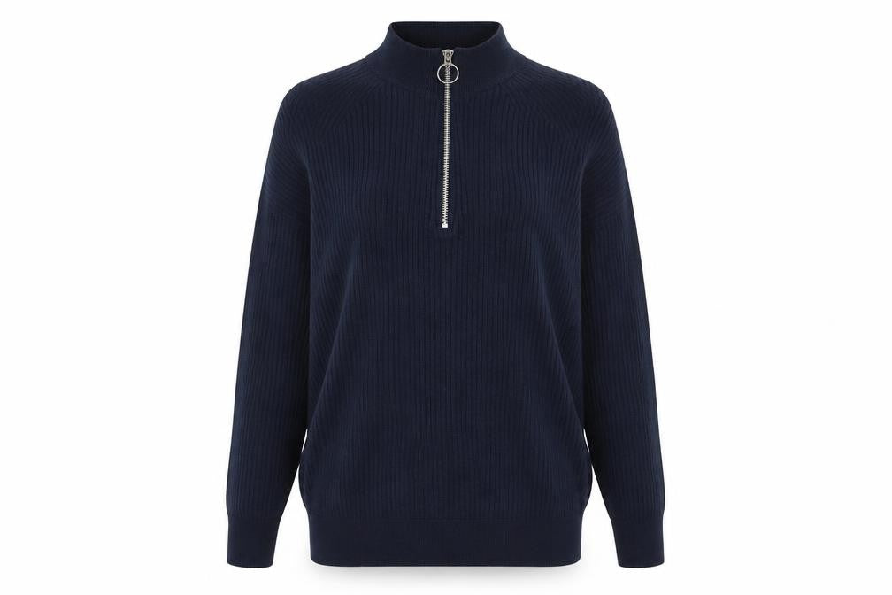 Marks & Spencer Womens Blue Knit 1/2 Zip High Neck Jumper Size M