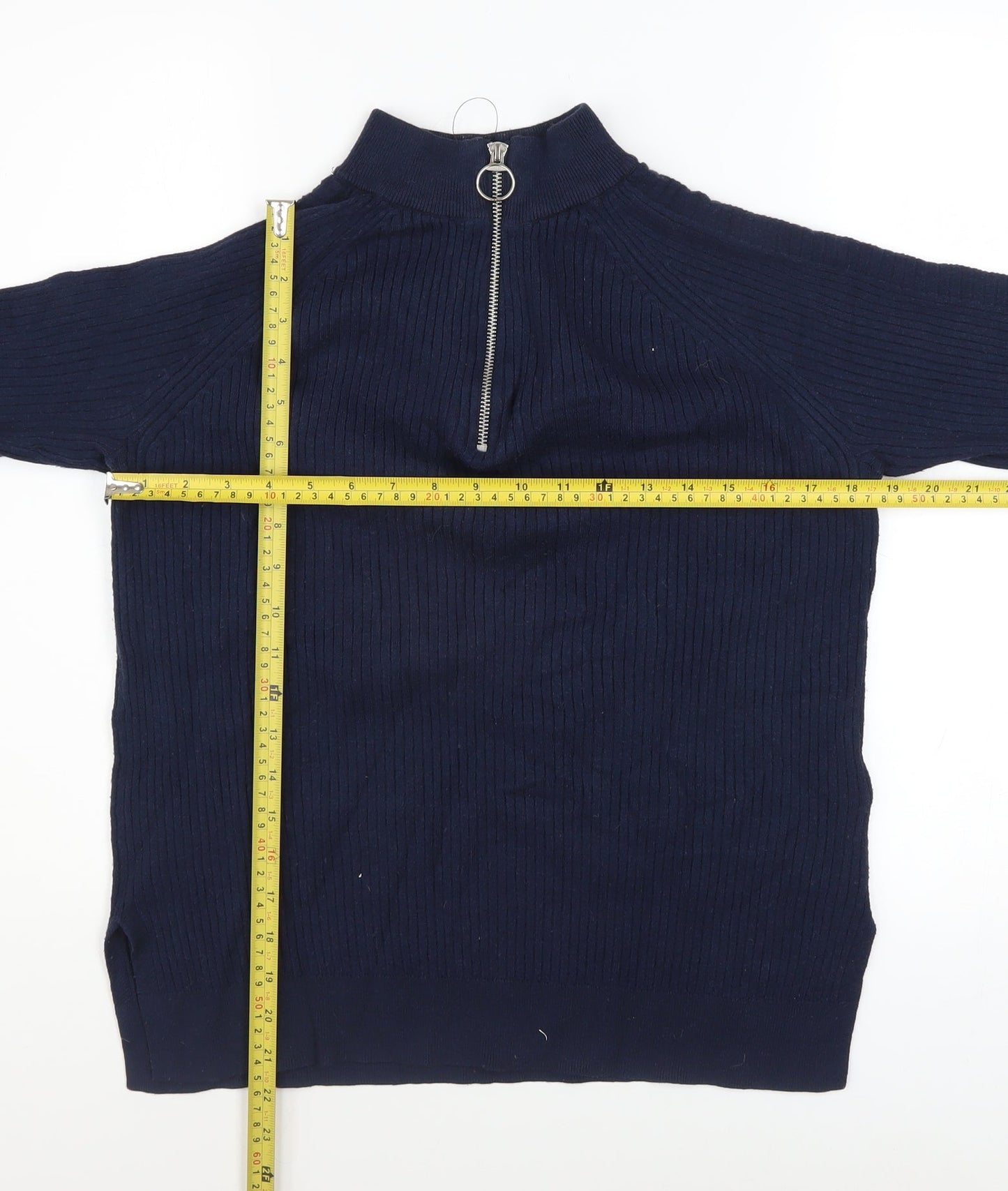 Marks and Spencer Womens Blue Knit 1/2 Zip High Neck Jumper Size M