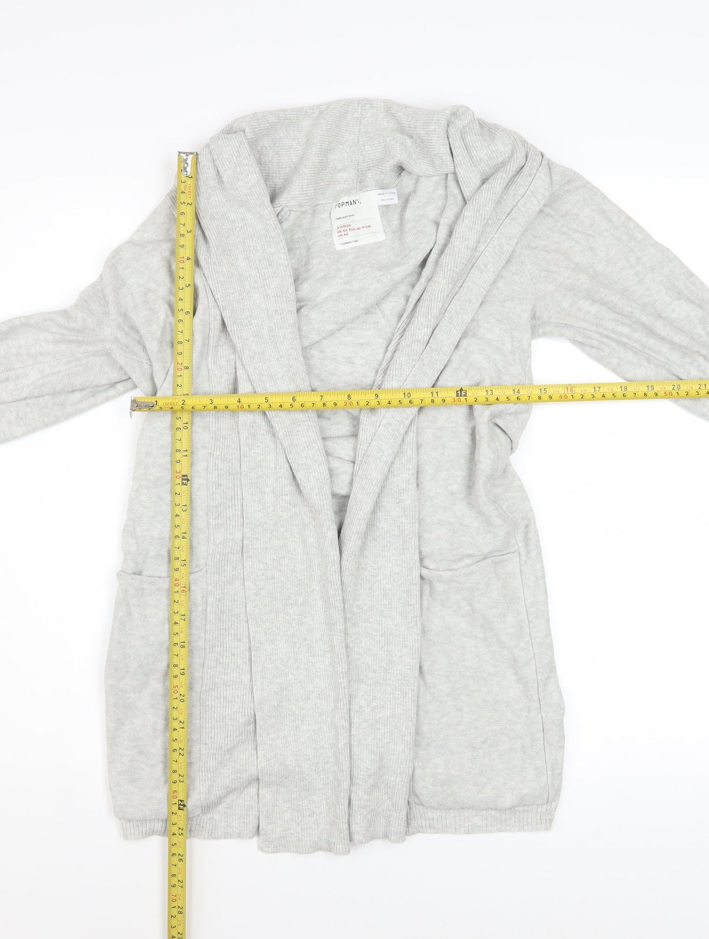 Topman Men Grey XS Cotton Knit Open Cardigan Jumper