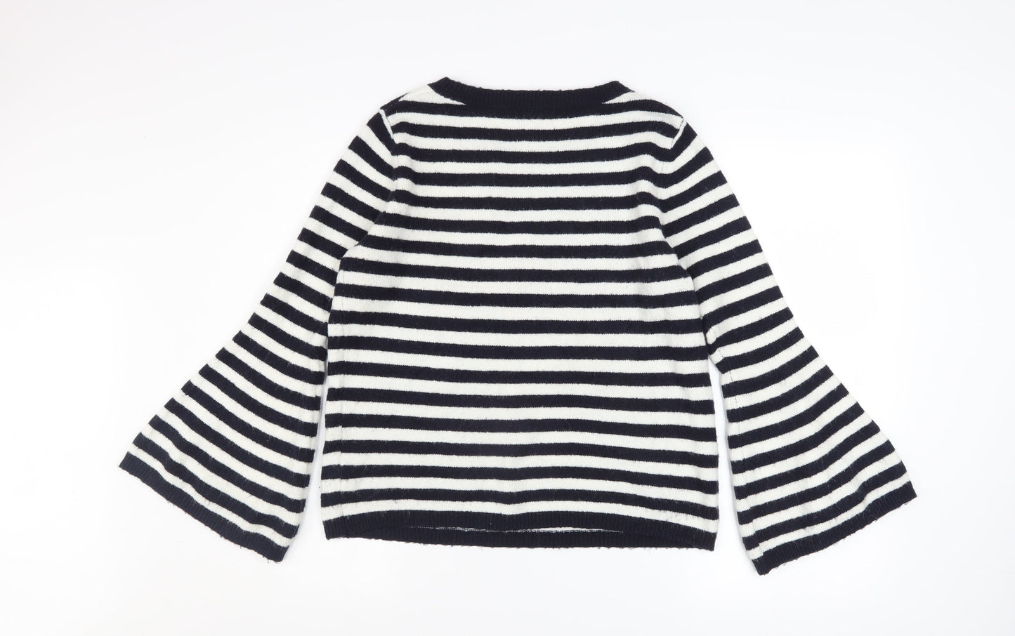 Tu Women’s Black Striped Embroidered Heart Flared Sleeve Jumper Size 12