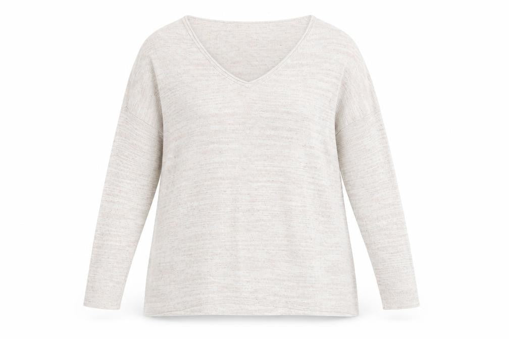 Fat Face Women's Beige V-Neck Long Sleeve Cotton Blend Pullover Jumper Size 8