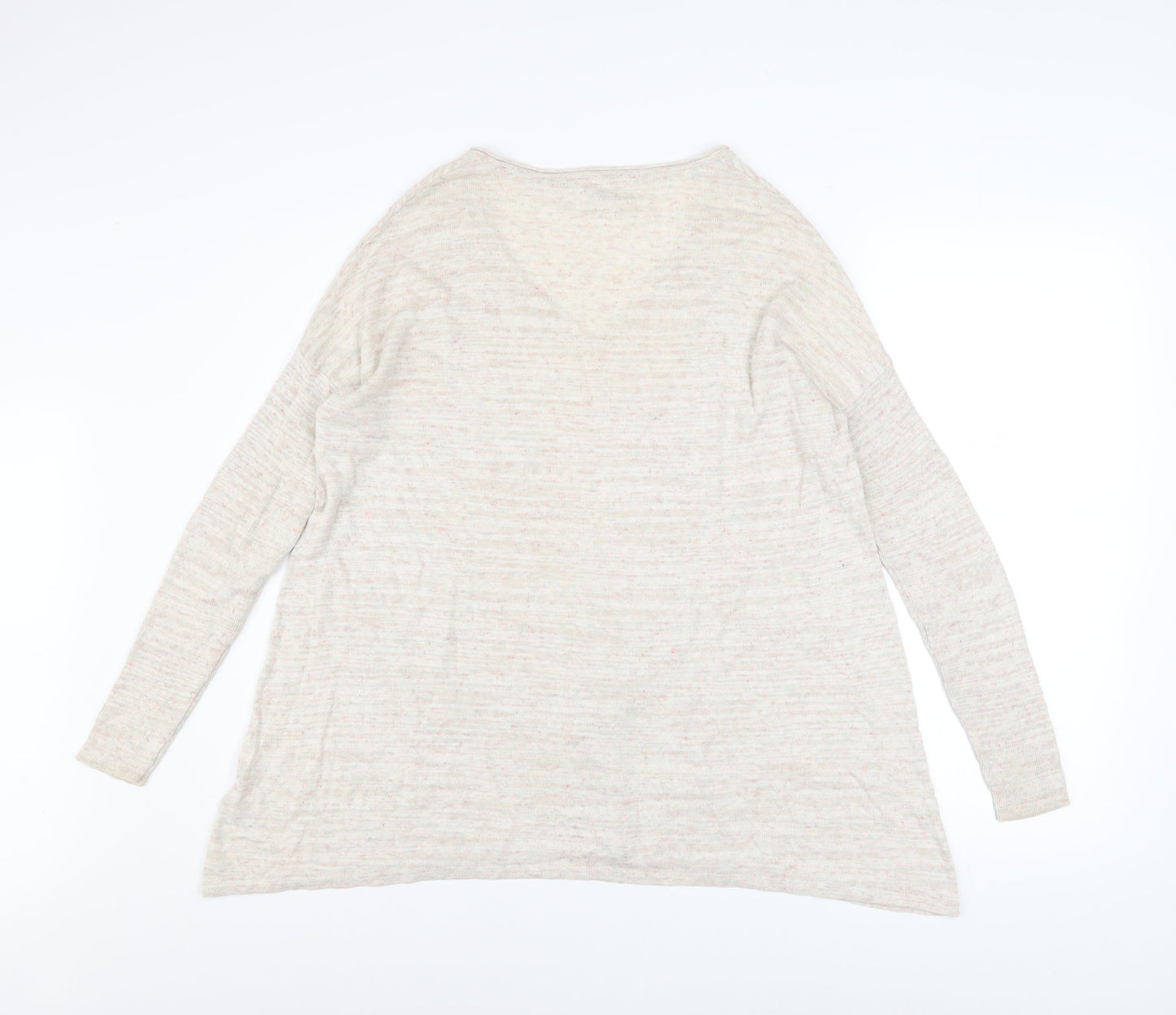 Fat Face Women's Beige V-Neck Long Sleeve Cotton Blend Pullover Jumper Size 8