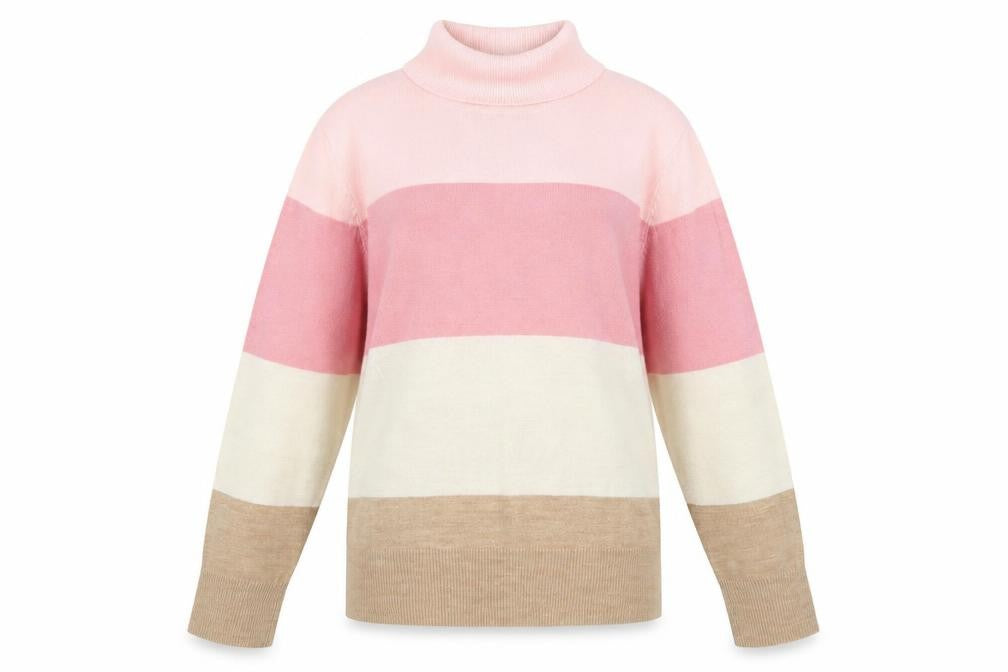 Marks & Spencer Women's Multicoloured Roll Neck Striped Jumper Size 14