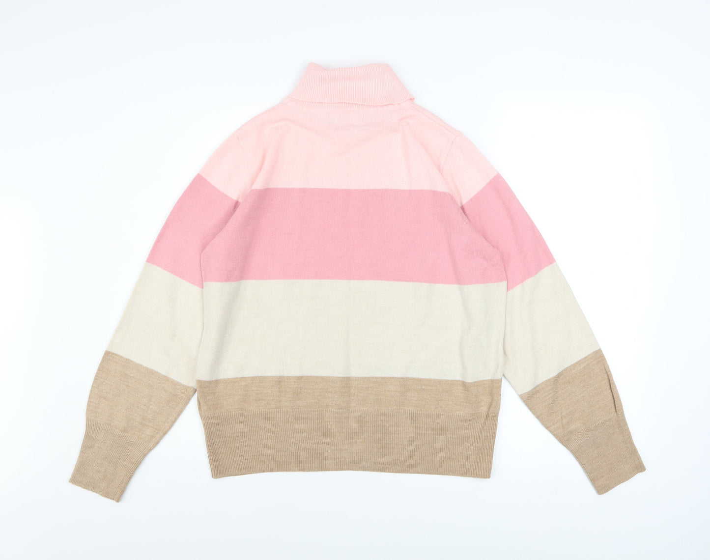Marks and Spencer Women's Multicoloured Roll Neck Striped Jumper Size 14