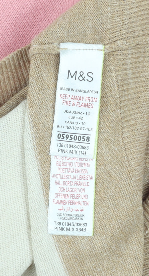 Marks and Spencer Women's Multicoloured Roll Neck Striped Jumper Size 14