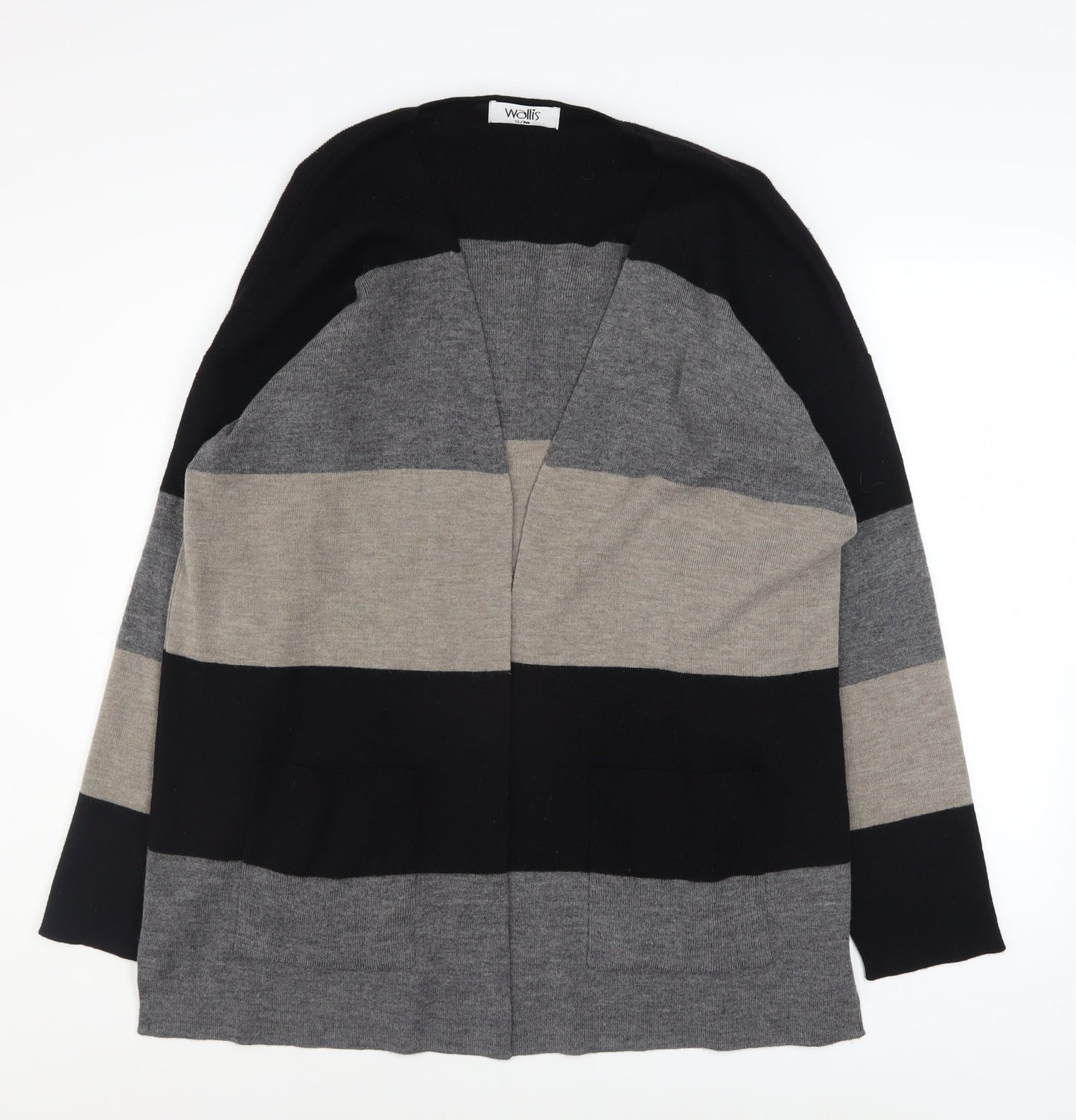 Wallis Women’s Grey Striped Wool Blend Long Sleeve Cardigan S/M