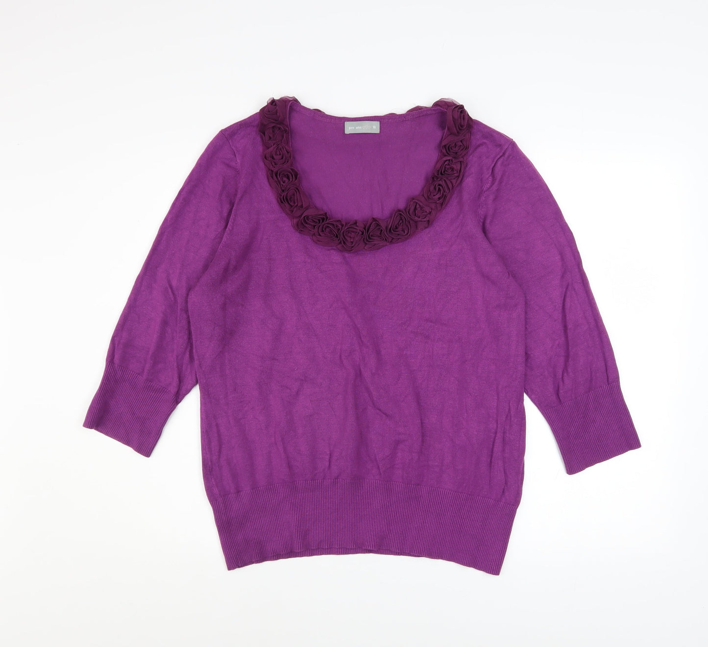 Marks and Spencer Women Purple Size 18 Ruffle Scoop Neck Jumper