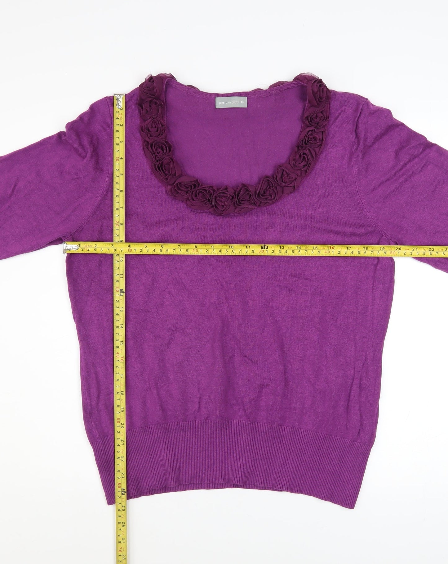 Marks and Spencer Women Purple Size 18 Ruffle Scoop Neck Jumper