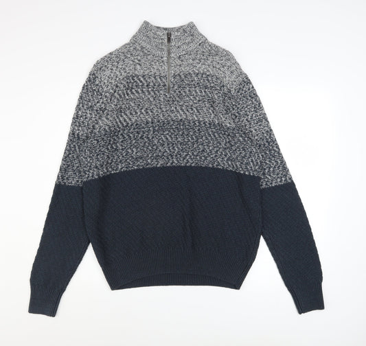 Tu Men's Grey Chunky Half Zip Knit Jumper M Regular Fit