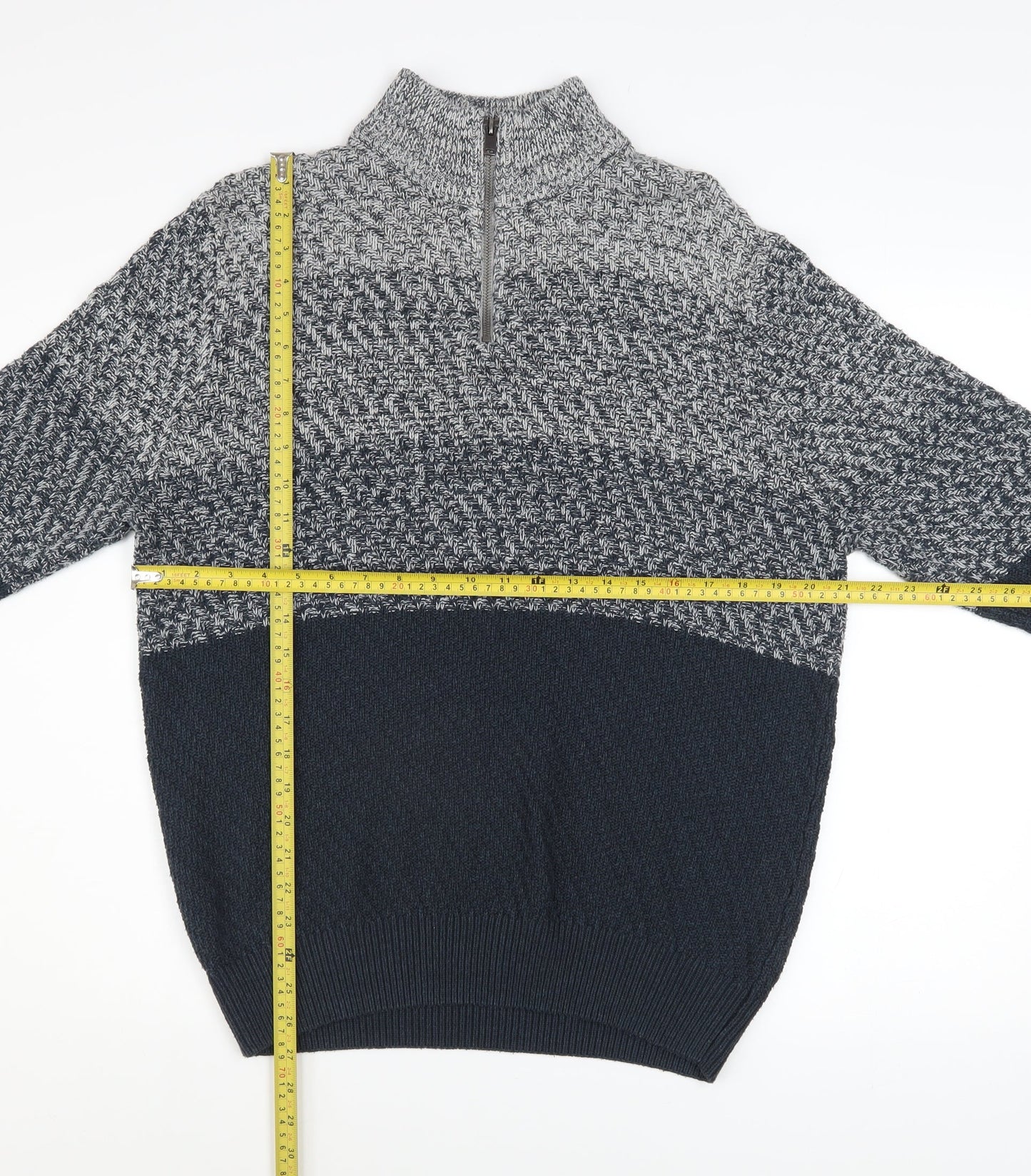 Tu Men's Grey Chunky Half Zip Knit Jumper M Regular Fit