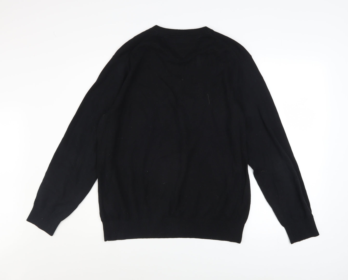Tommy Hilfiger Men's Black Cotton V-Neck Jumper Size L