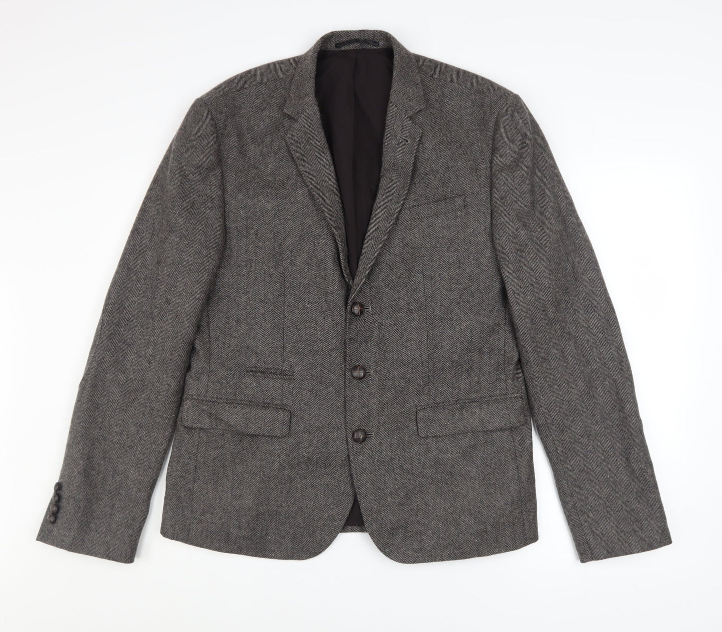 ASOS Women Grey Wool Blend Single-Breasted Blazer Jacket Size 40