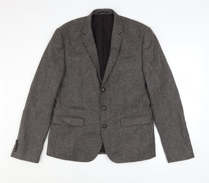 Front view of ASOS Women Grey Wool Blend Single-Breasted Blazer Jacket, size 40