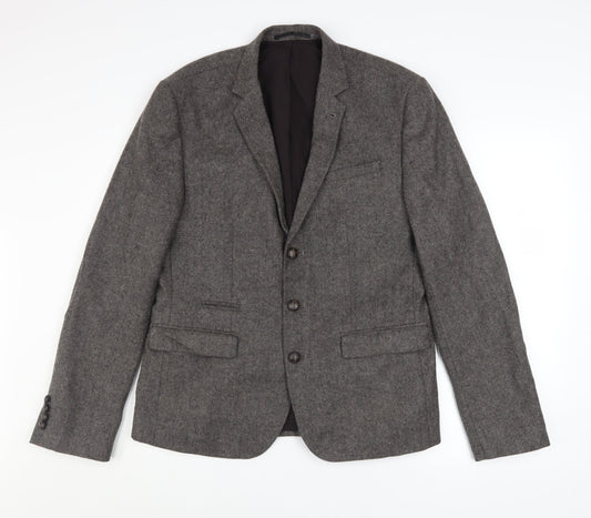 ASOS Women Grey Wool Blend Single-Breasted Blazer Jacket Size 40
