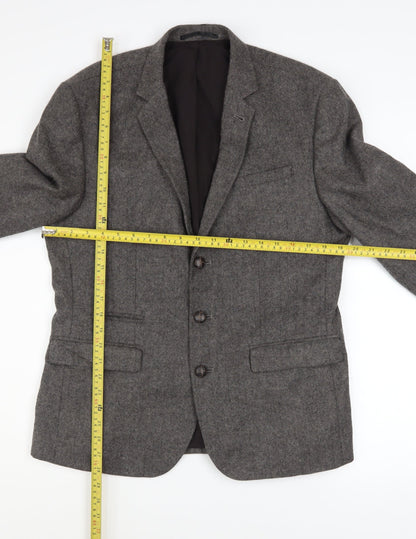 Back view of ASOS Women Grey Wool Blend Single-Breasted Blazer Jacket, size 40