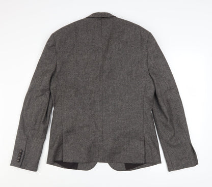 Close-up detail of ASOS Women Grey Wool Blend Single-Breasted Blazer Jacket, size 40