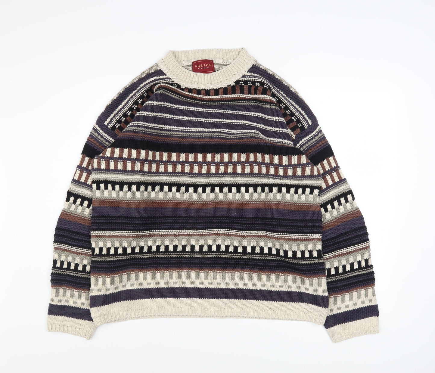 Burton Menswear Men's Multicoloured Striped Crew Neck Cotton Silk Jumper Size S