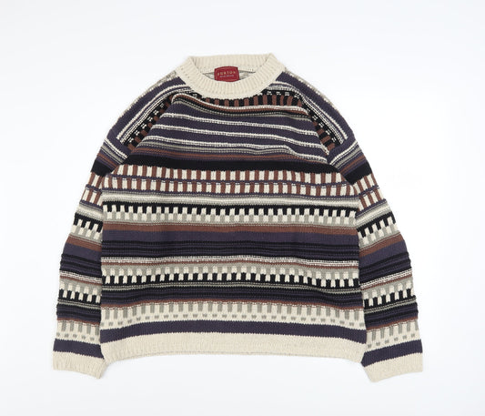 Burton Menswear Men's Multicoloured Striped Crew Neck Cotton Silk Jumper Size S