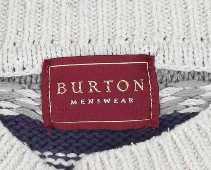 Burton Menswear Men's Multicoloured Striped Crew Neck Cotton Silk Jumper Size S