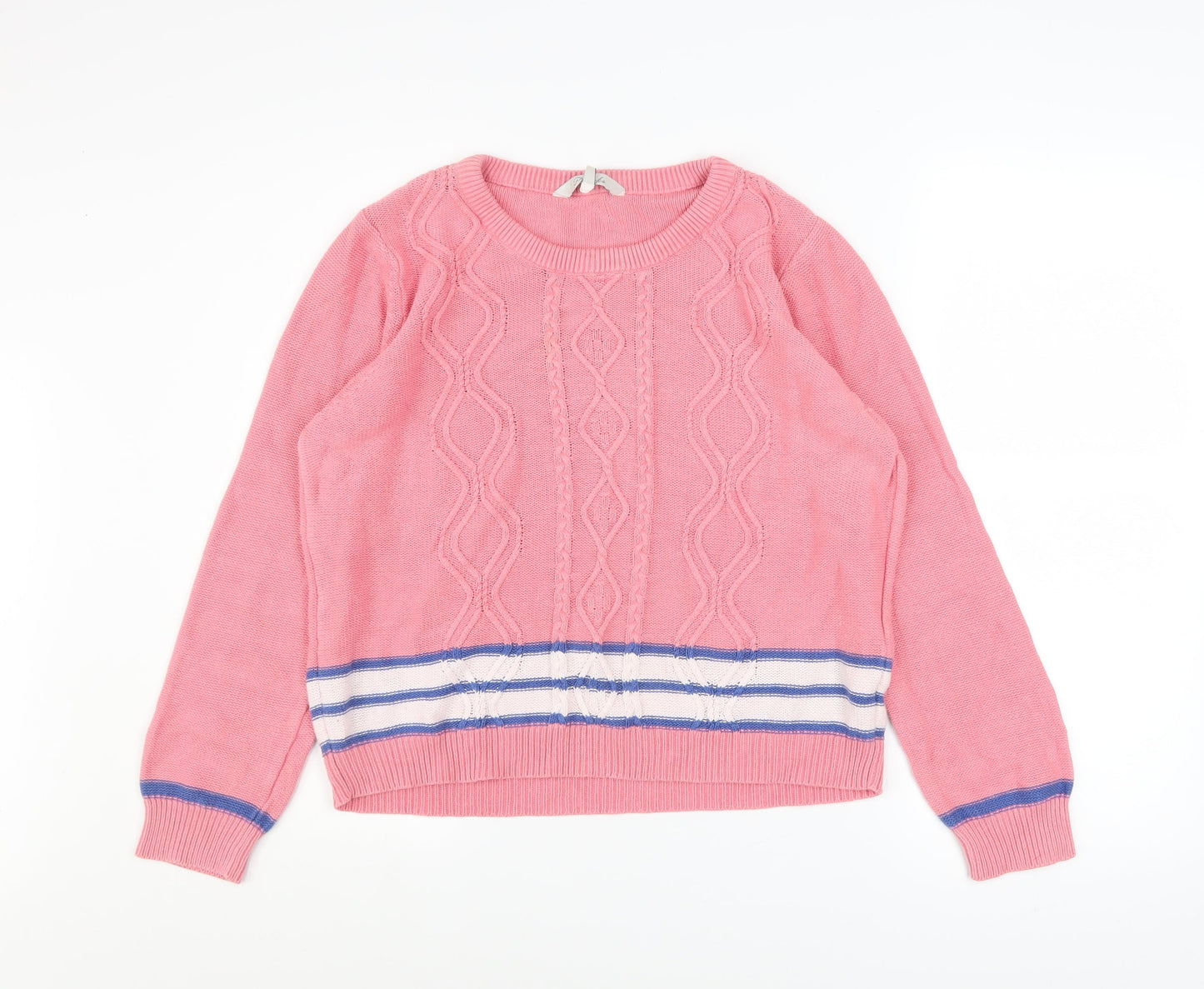 Peacocks Women’s Pink Cotton Cable-Knit Jumper Size L