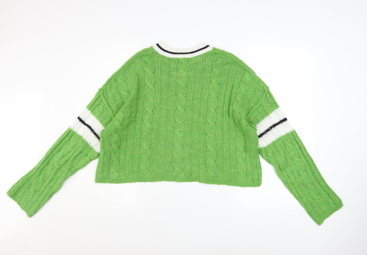 ASOS DESIGN Womens Green Cable-Knit Crew Neck Relaxed Pullover Jumper Size M