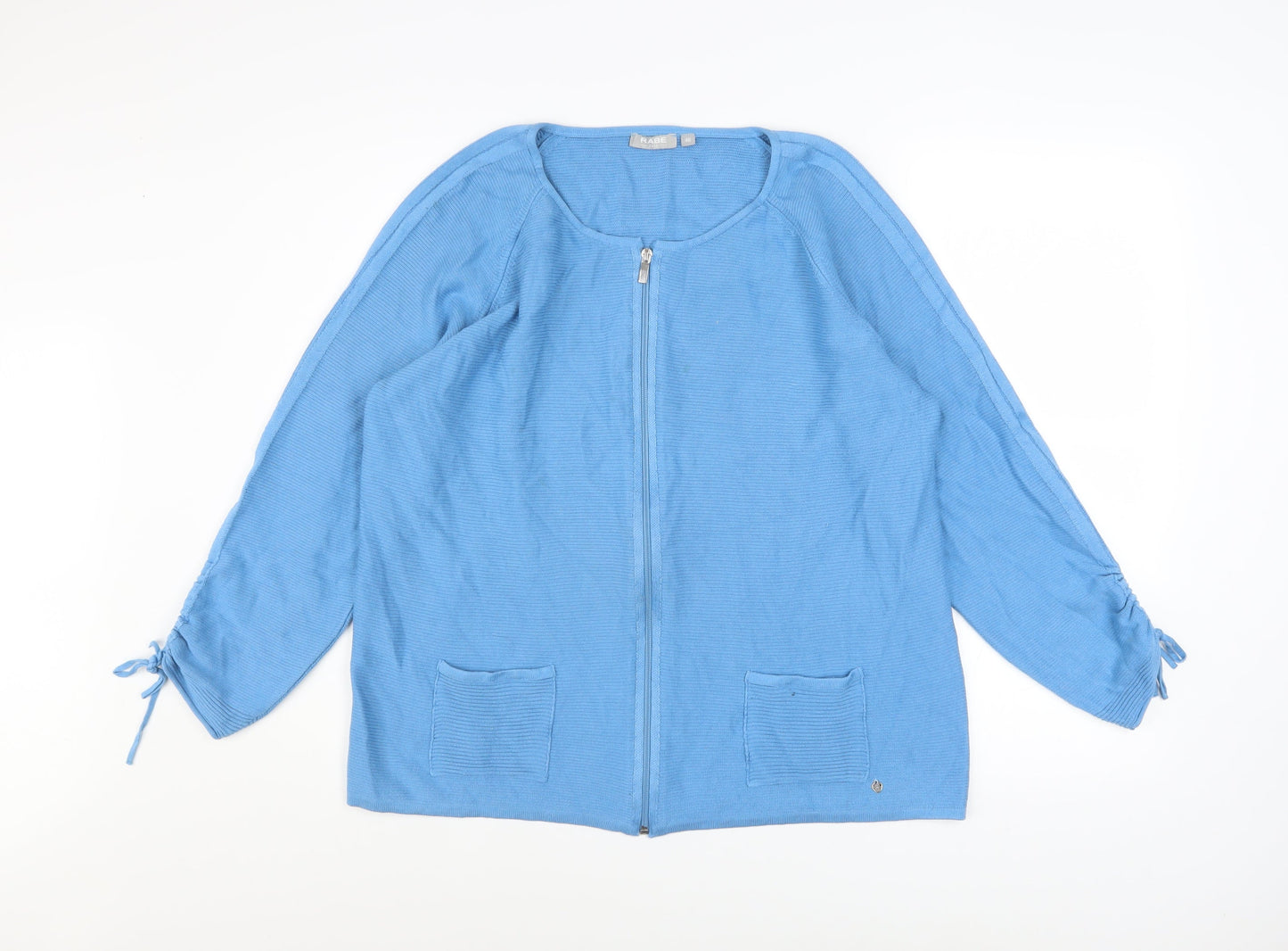 Rabe Women Blue Cotton Blend Zip Knit Jacket Size 18