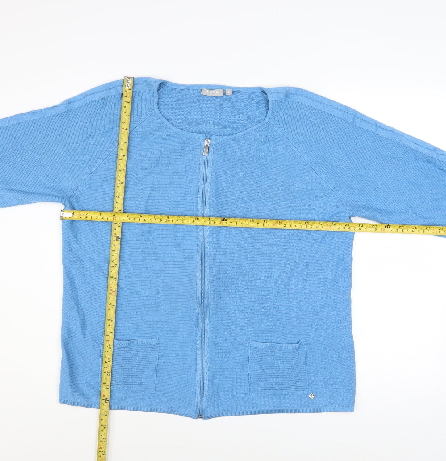 Rabe Women Blue Cotton Blend Zip Knit Jacket Size 18