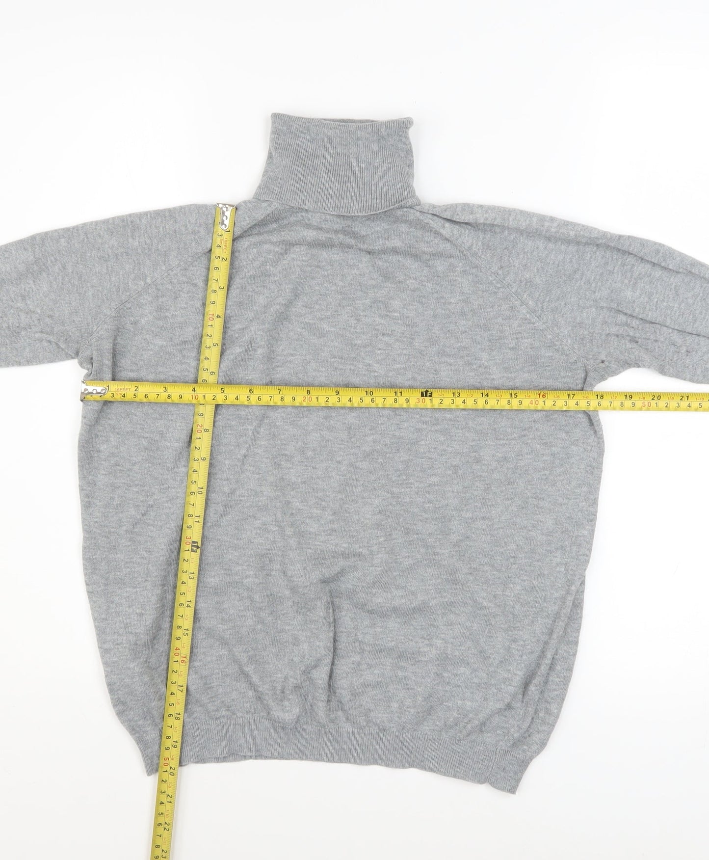 MANGO Womens Grey Roll Neck Cotton Blend Jumper Size 10
