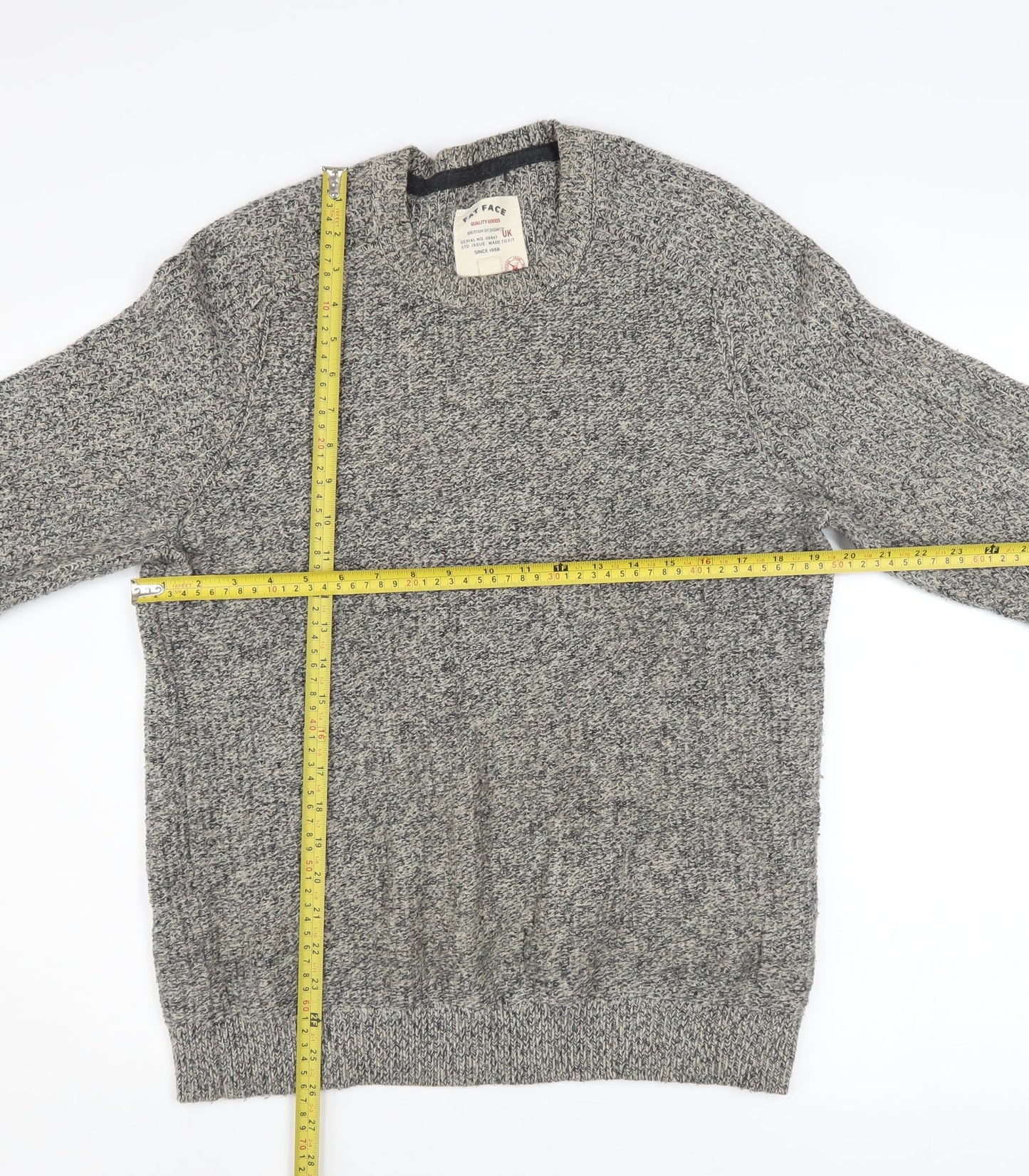 Fat Face Mens Grey Knit Crew Neck Jumper XS Cotton Wool Blend