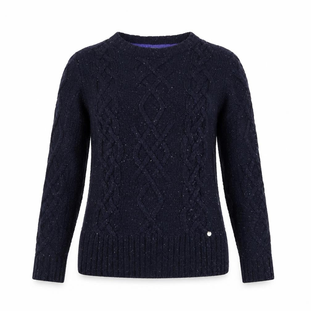Superdry Women's Blue Cable Knit Wool Crew Neck Jumper Size M