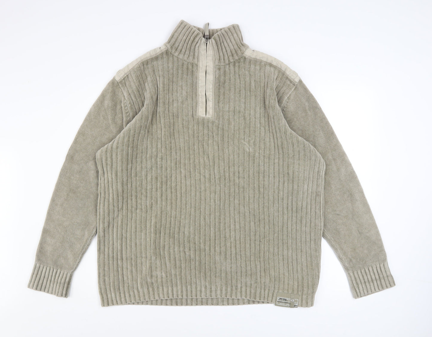 Next Men’s Beige 2XL Ribbed 1/4 Zip Cotton Sweatshirt