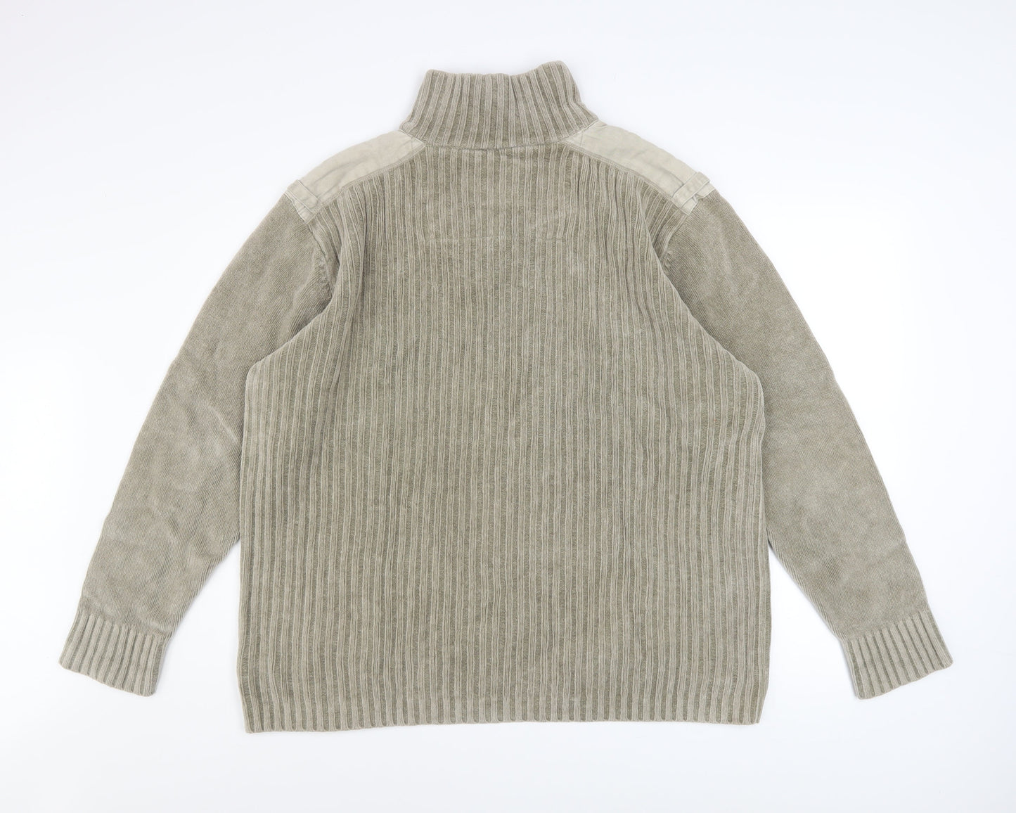 Next Men’s Beige 2XL Ribbed 1/4 Zip Cotton Sweatshirt