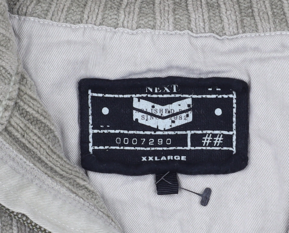 Next Men’s Beige 2XL Ribbed 1/4 Zip Cotton Sweatshirt