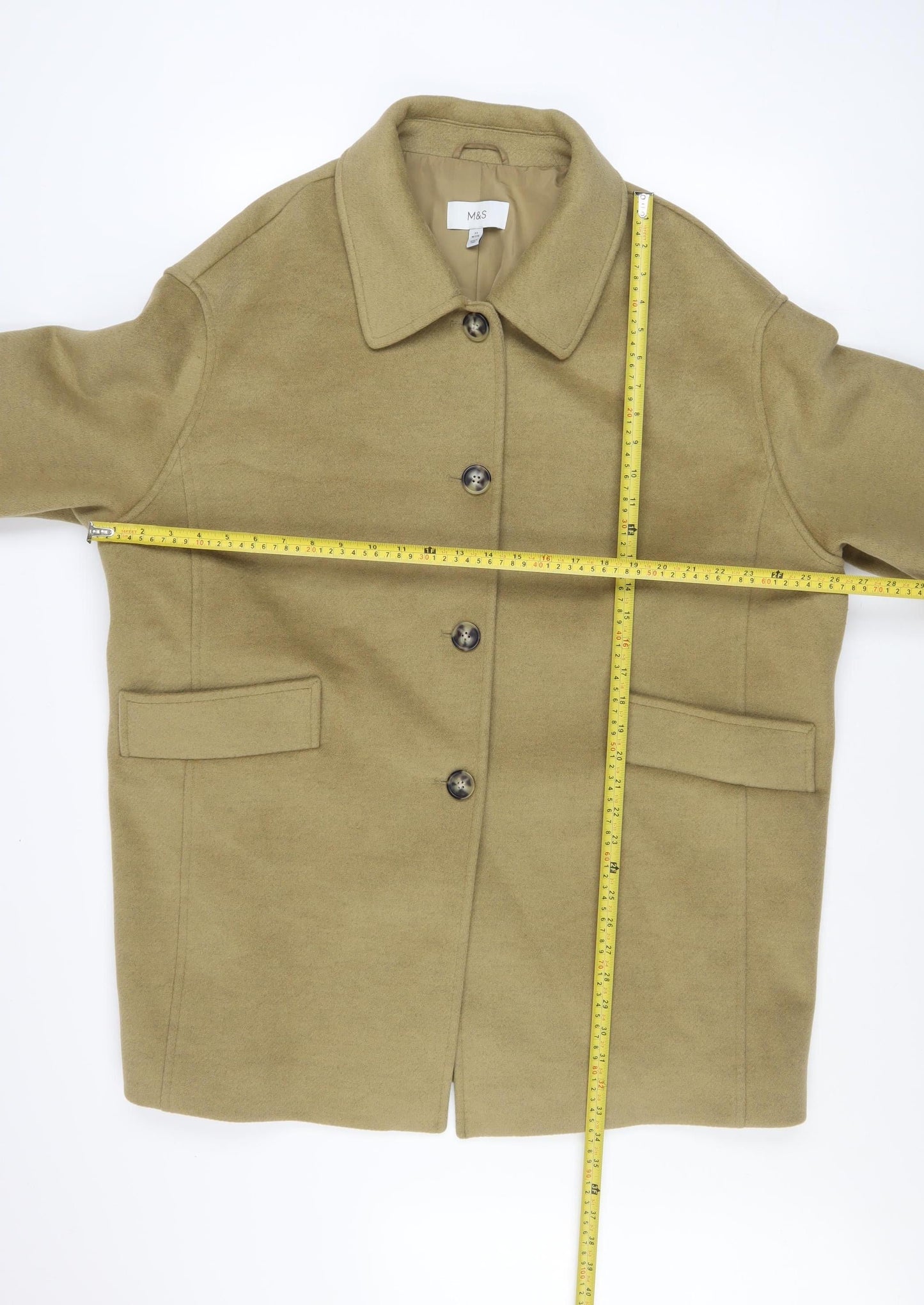 Marks and Spencer Women Beige Overcoat Size 22 Petite Classic Style